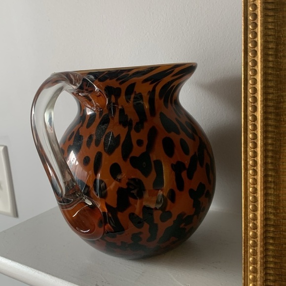 1998 Bombay Company Hand Blown Glass Tiger Pitcher Orange & Black 6.5” Tall boho - Picture 6 of 9